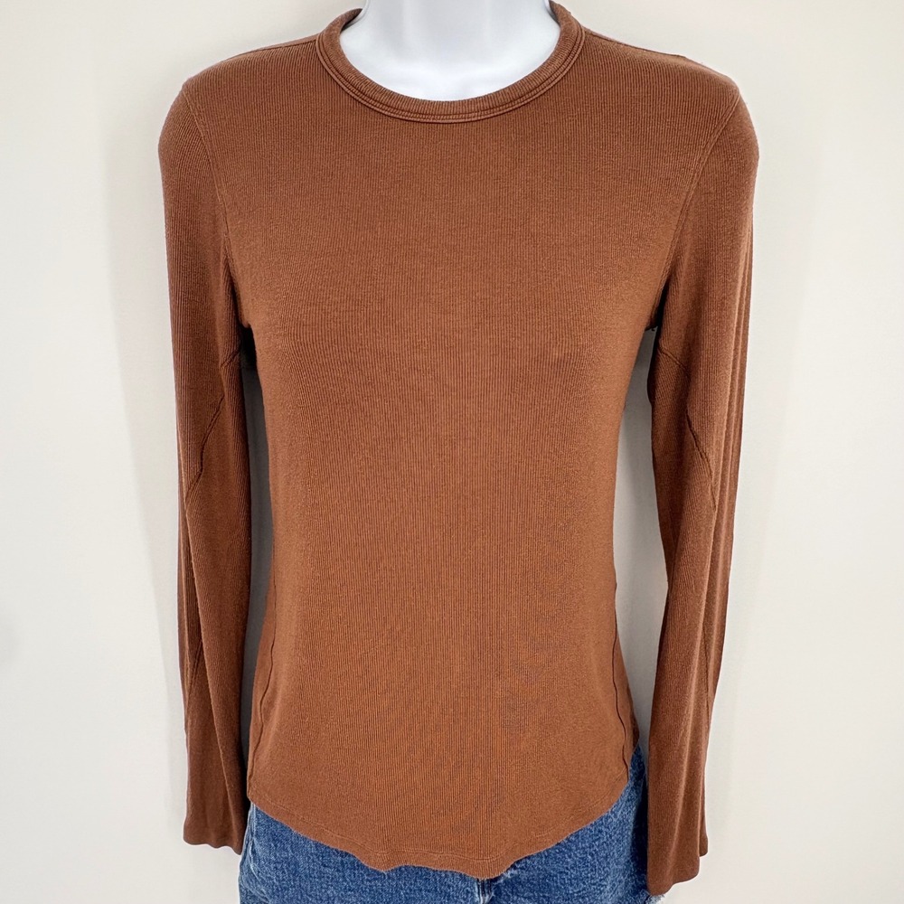Lululemon Ribbed Long Sleeve Shirt Brown Copper Brown Casual Top Women Sz 4 Cozy